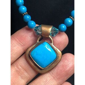 2718 Copper Sterling Silver 925 Turquoise necklace signed GEOFF BISBEE AZ 18"